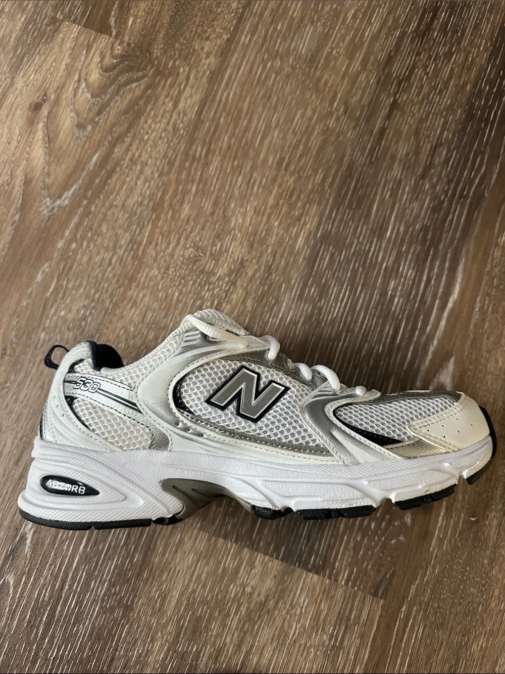 New Balance White Silver & Blue Athletic Sneakers - Picture 2 of 10